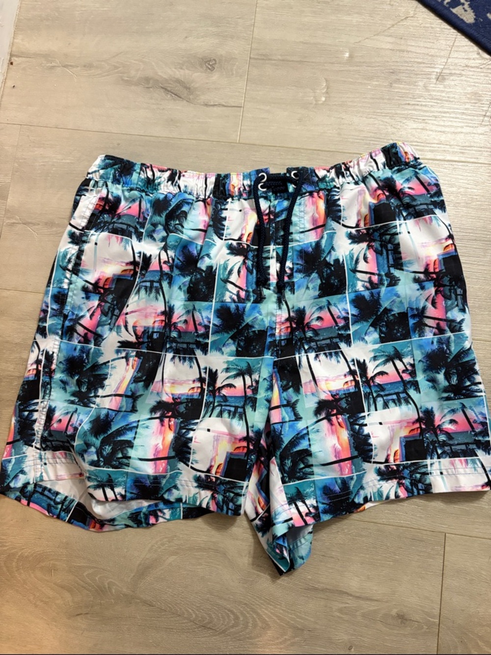 Original Penguin Tropical Palm Print Swim Trunks in Aqua Blue Multi
